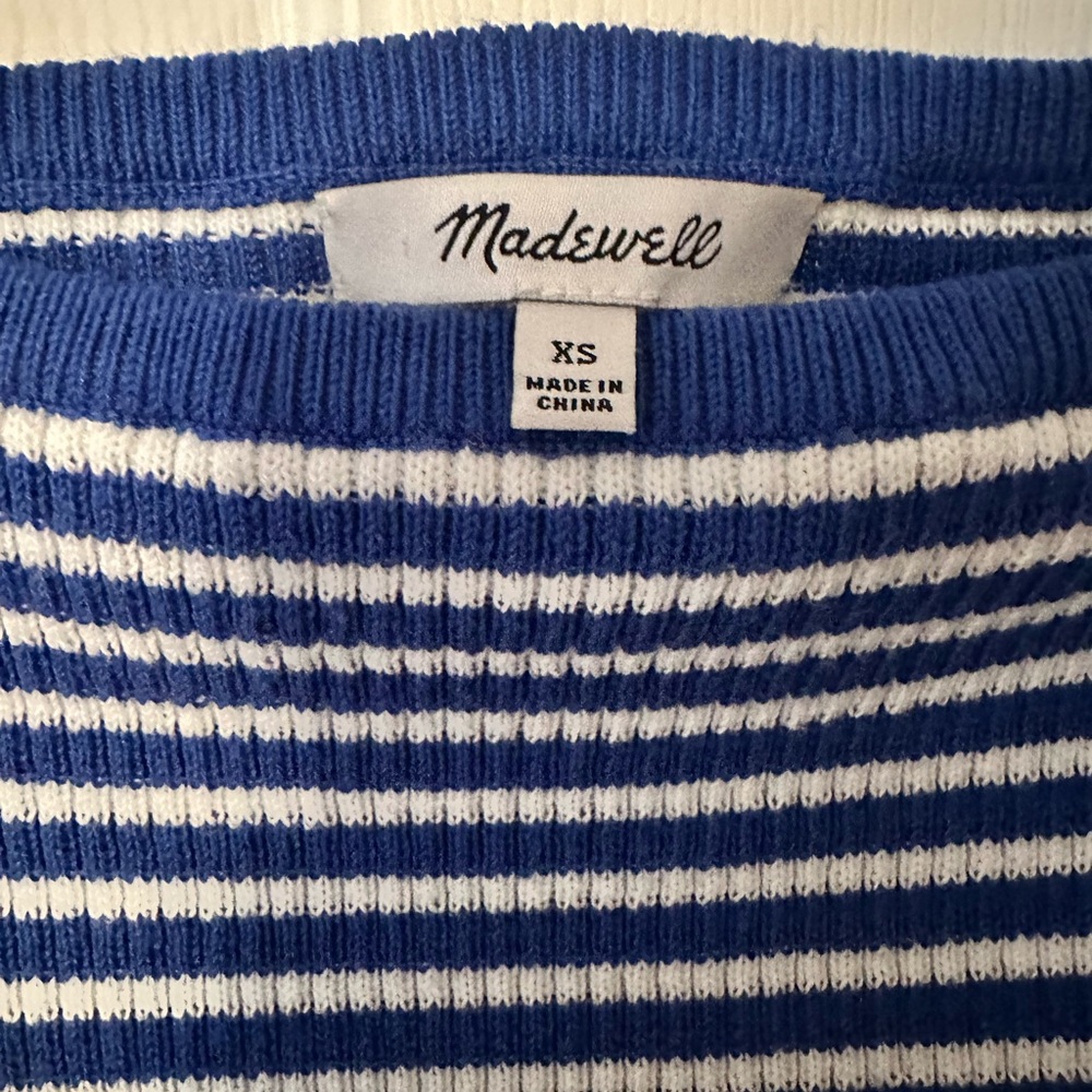 Madewell Blue and White Striped Knit Ribbed Top size XS - Picture 2 of 2